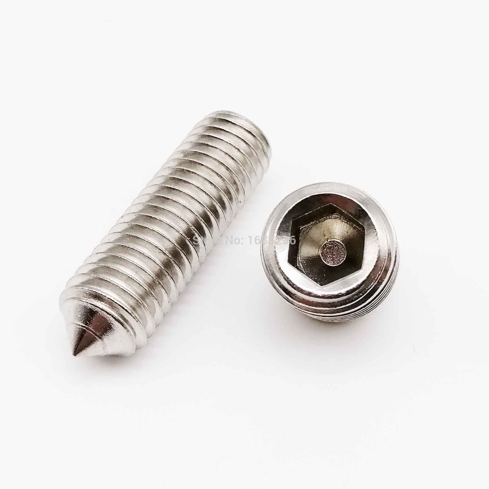 1/50pcs M2.5 M3 M4 M5 M6 M8 M10 M12 M16 DIN914 304 stainless steel Hex Hexagon Socket Cone Point Grub Set Screw Tapered End Bolt