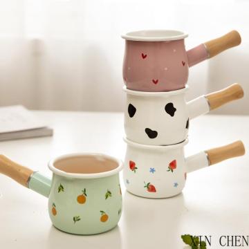 Mini ceramic saucepan Enamel Milk Pot With Wooden Handle Gas Stove Induction Cooke Baby Breakfast Milk Coffee Saucepan Cookware