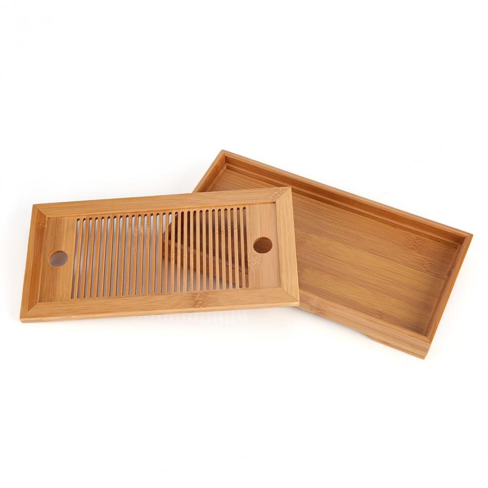 Chinese Bamboo Tea Trays Kung Fu Tea Tray Table With Drain Rack 27x14x3cm Tea Serving Tray Set Tea Kitchen Accessories