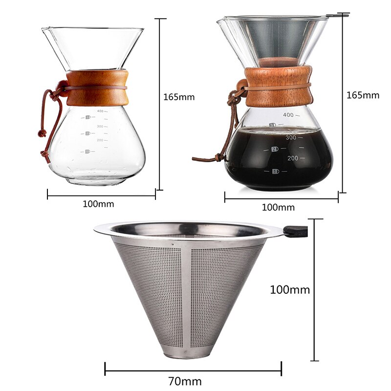 Glass Turkish Coffee Pot Coffee Pots Heat Resistant Classic Coffee Maker Pour Over Coffeemaker Pot Stainless Steel Coffee Filter