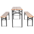 Costway 3 PCS Beer Table Bench Set Folding Wooden Top Picnic Table Patio Garden