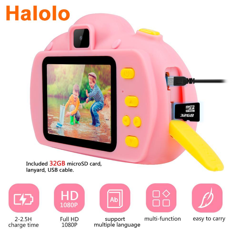 Halolo Kids Camera Toys Kids Digital Camera 18MP HD With 32G Card 2.4 Inches Screen Dual Selfie Video Game Toys For Children