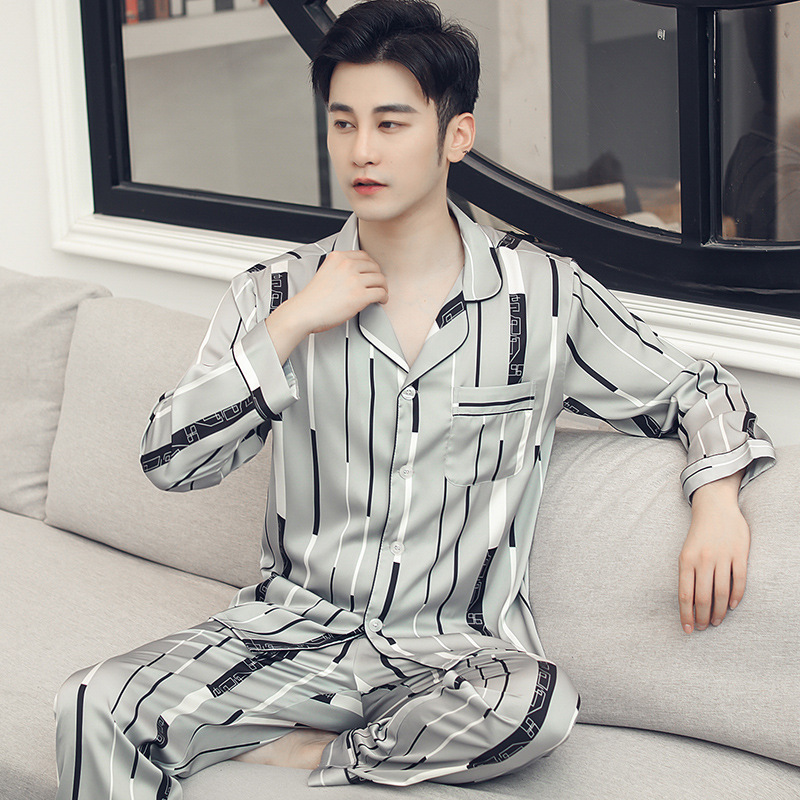 Night Pajamas for Men Satin Pyjama Set Silk ASleeping Suit Autumn Spring Homewear Clothes Printed Longe Pants Nightgown XXXL XXL