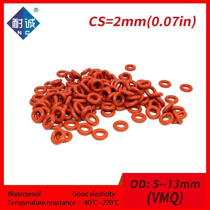 5PCS/lot Red Silicone rubber oring VMQ CS 2mm OD5/6/7/8/9/10/11/12/13mm ORing Gasket Silicone O-ring waterproof Silica gel