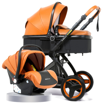 Luxury Baby Stroller 3 In 1 With Car Seat High Landscape PU Pram For Newborns Travel System