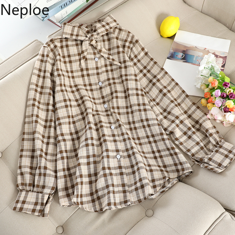 Neploe Retro Plaid Single-breast Loose Bottom Shirt + Slim Waist Belt Woolden Vest Autumn Elegant 2 Pcs Women Set 2021 New 46998