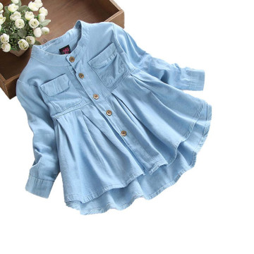 Solid Jean Shirts Toddler Children Kids Girls Long Sleeve Denim Tops Girl Blouses Clothing Autumn Baby Girls Jeans Shirts New