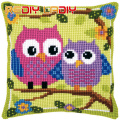 Cross Stitch Cushion Owls On a Branch Make Your Own Pillow Chunky Cross Stitch Kits Pre-Printed Canvas Acrylic Yarn Pillow Case