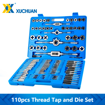 110pcs Matric Thread Tap and Die Set HSS Plug Tap Die Wrench Set Hand Tapping Tools Metal Screw Hole Tap Drill Set