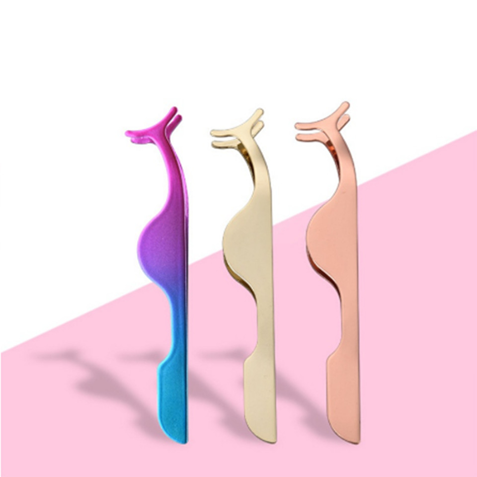 NEWCOME Stainless Steel False Eyelash Tweezers Eye Lashes Applicator Eyelash Curler Nipper Auxiliary Clip Clamp Makeup Tools