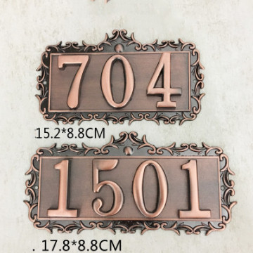 Metal antique bronze house number custom sign door number sticker for hotel door apartment Villa