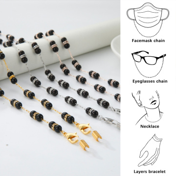 Teamer Fashion Mask Chain for Women Black Beaded Glasses Chain Face Mask Lanyards Necklace Neck Holder Eyeglasses Cords Crystal