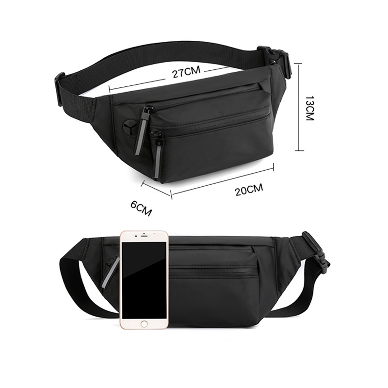 Men Waterproof Waist Bag Black Fashion Travel Outdoor Chest Pack Casual Crossbody Bag Nylon Bum Waist Belt Pouch 3 Colors