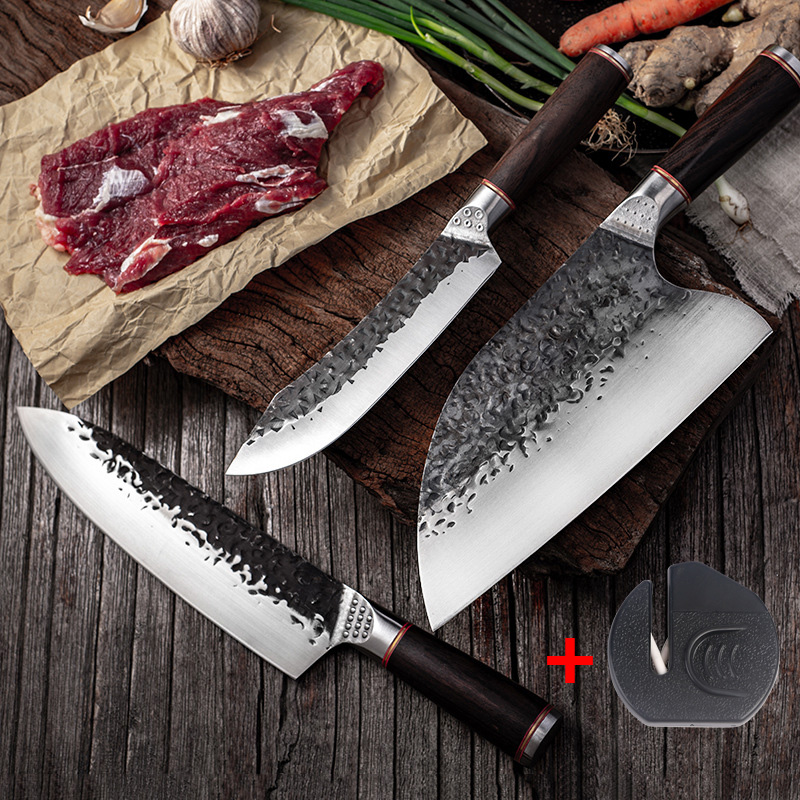 High Carbon Steel Chef Knife Boning Slicing Butcher Kitchen Knives Meat Cleaver Kitchen Slaughtering Knife with Knife Sharpener