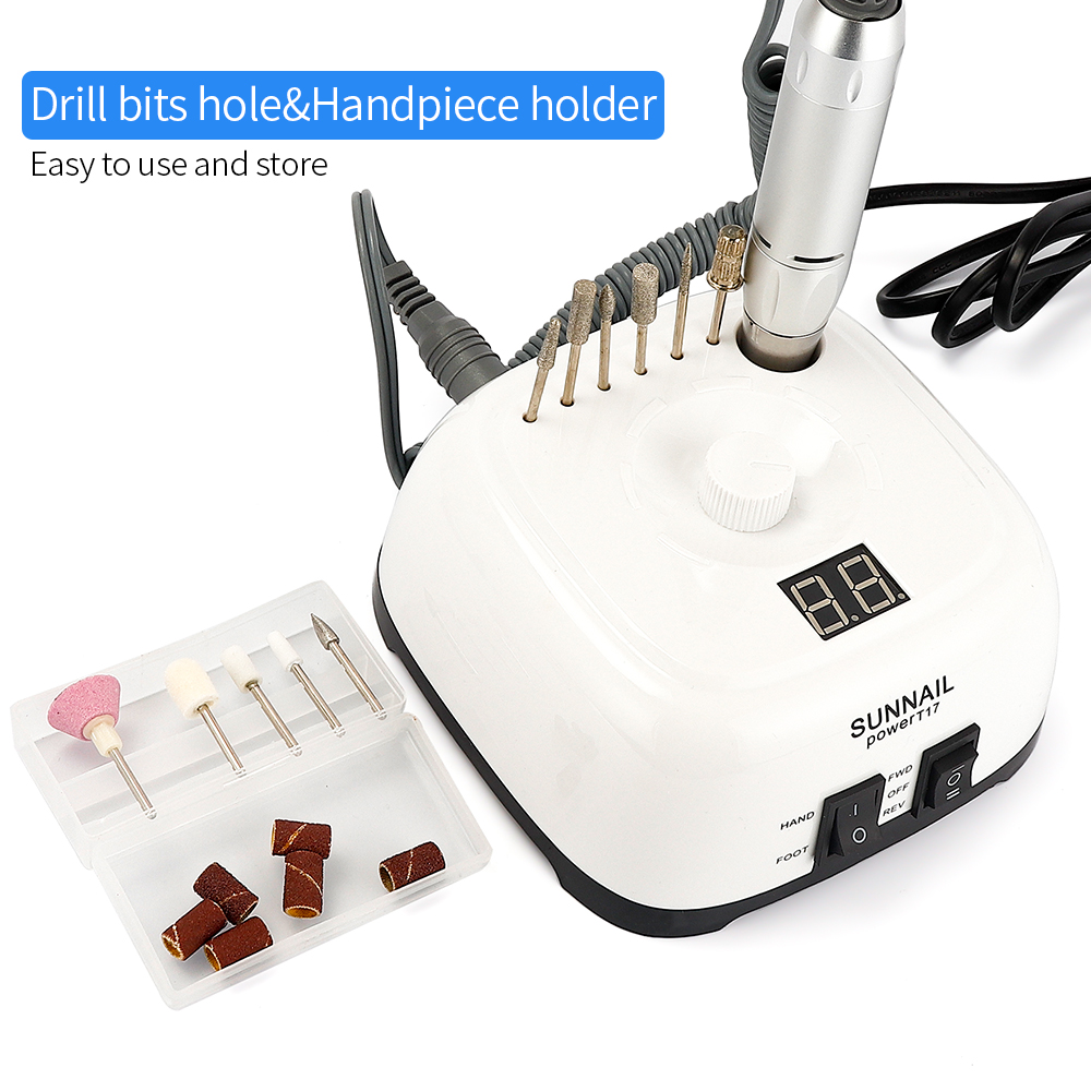 25W 35000RPM Electric Nail Drill Machine With Handpiece&Foot Pedal Speed Control&11 Drill Bits Manicure Nail Polisher Drill