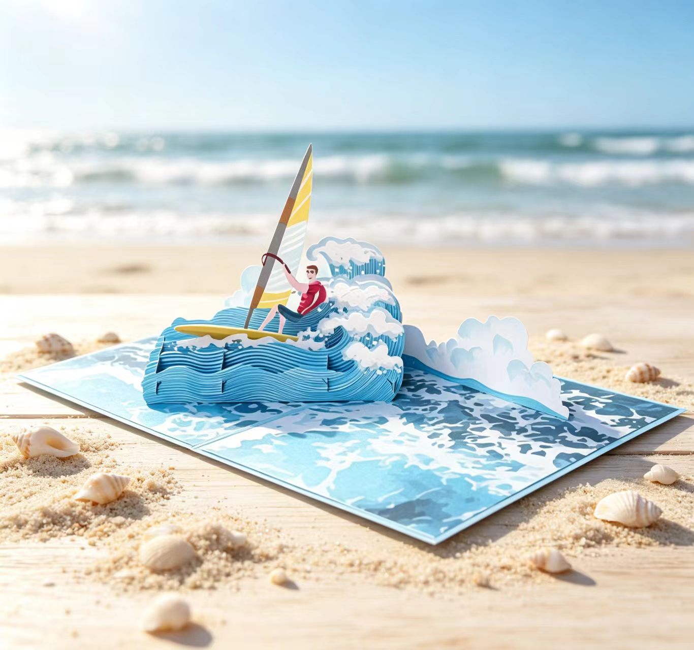 Surfing theme pop up greeting card