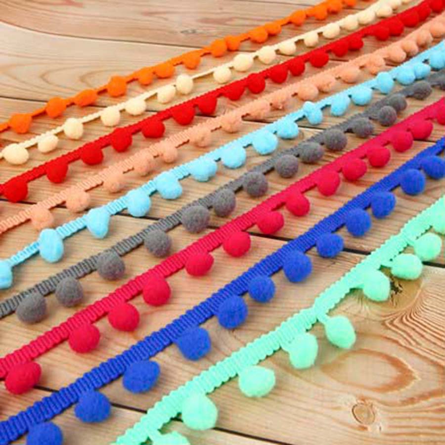 DIY Craft 20yards/lot Pompom Trim Pom Decoration Tassel Ball Fringe Ribbon Home Decoration Material Apparel Sewing Accessories