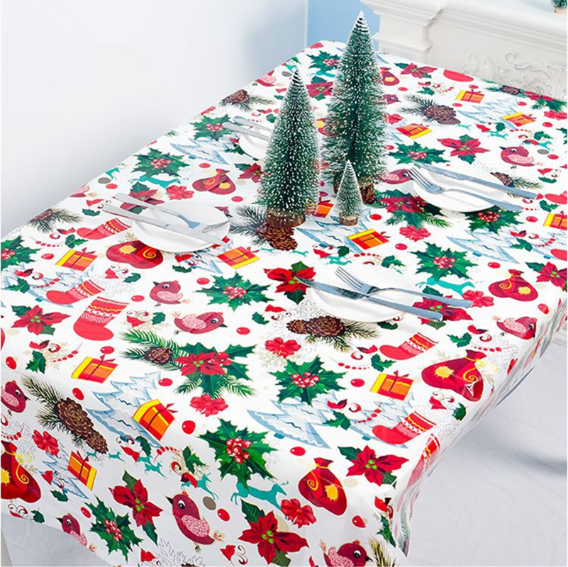 1pcs 110x180cm Christmas Table Cloth Dinner Party New Year Rectangle PVC Tablecloth Christmas Home Table Cover Decorations