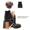 Men Beard Styling Shaving Tool Kit Mustache Hair Shaping Care Beard Oil Balm Comb Moisturizing Wax Scissors Soft Brush Bag Set