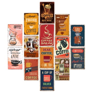 Retro Coffee Billboard Tin Signs Cafe Coffee Shop Metal Plaque Vintage Wall Art Decorative Poster Retro Home Decor 20x30cm