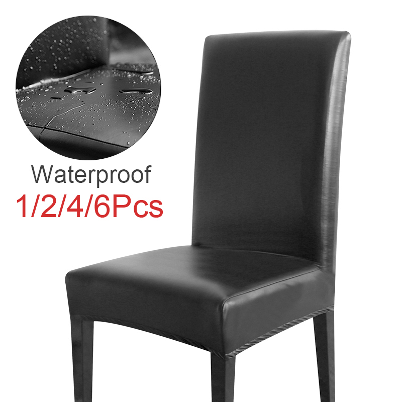 12/4/6Pcs Waterproof Chair Cover PU Leather Fabric Chair Covers Big Elastic Seat Chair Covers Stretch Seat Case For Home Banquet