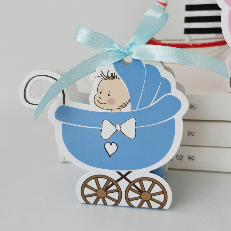 50pcs Pink Girl Blue Boy Paper Baby Carriage Candy Box Kids Gift Box Favor Box Baby Shower Birthday Party Decoration Supplies