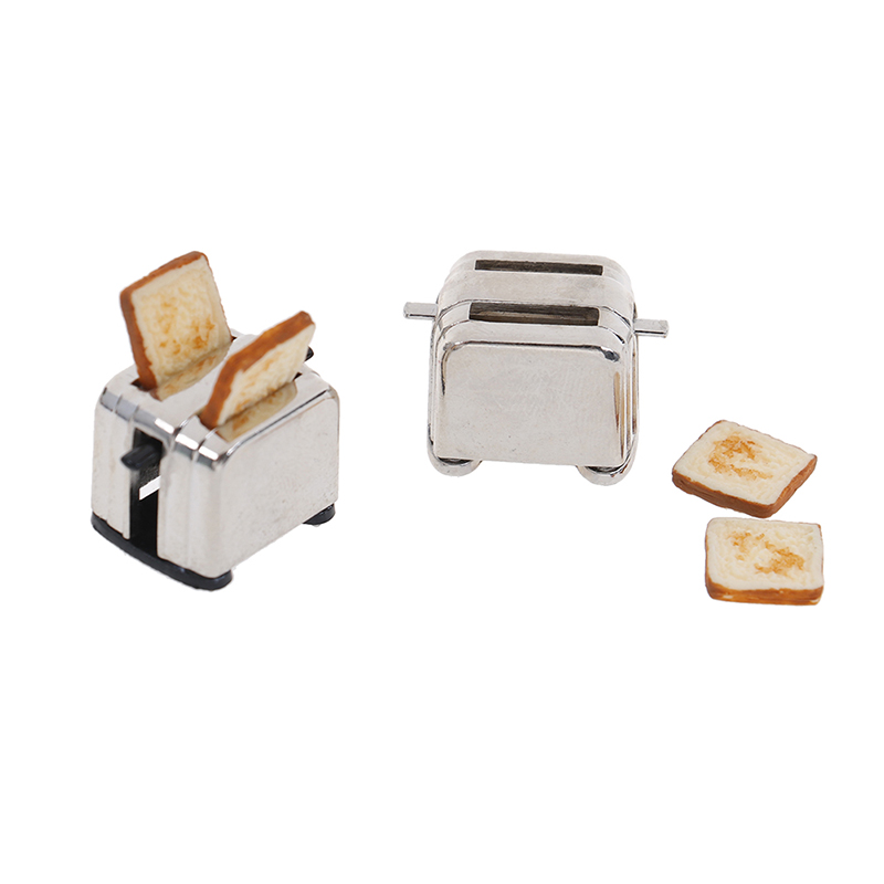 Cute Decoration New Doll House Mini Bread Machine Toaster 1/12 Scale With Toast Miniature Dollhouse Accessories