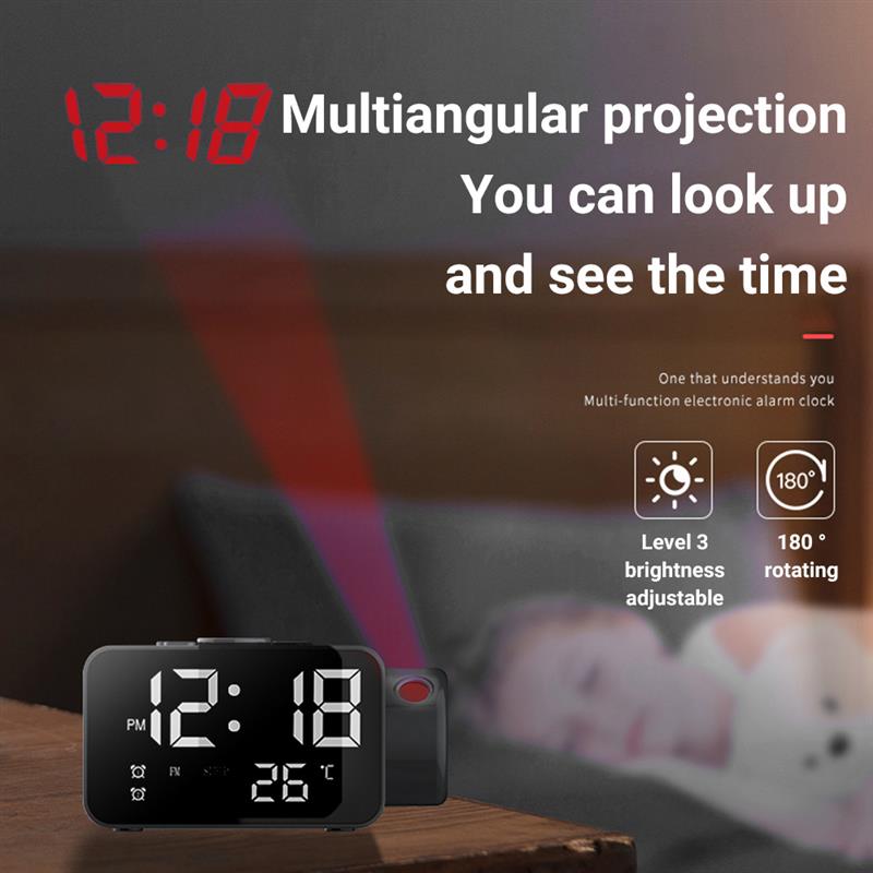 LED Digital Alarm Clock With Projection Table Watch Electronic Desktop Clock USB Wake Up FM Radio Time Projector Snooze Function