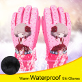 Children Winter Warm Snowmobile Ski Gloves Waterproof for Girls princess kids Skiing Snowboard Gloves Cute Princess print