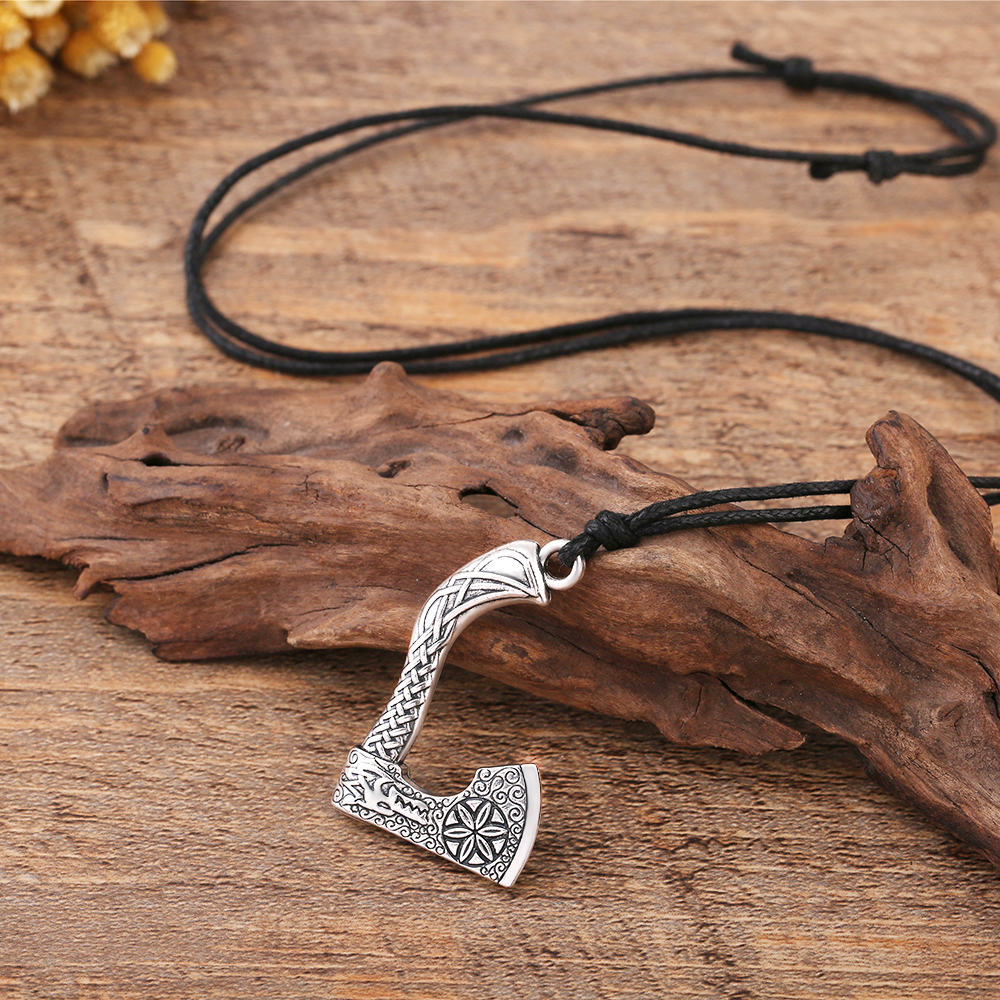 Skyrim Viking runes Axe Pendants Necklace for Men's wicca Amulet Vintage Knots Handmade pendant Norse Wax Necklaces