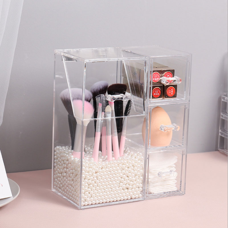 Makeup Brush Storage Box Organizer Dust-proof With Cover Cosmetic Tool Holder Acrylic Clear Pearl Multi-style