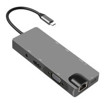 9 in 1 USB C HUB, Docking Station with USB3.0X2 + SD/TF + VGA + HDMI + o + RJ45 + PD for PC Laptop