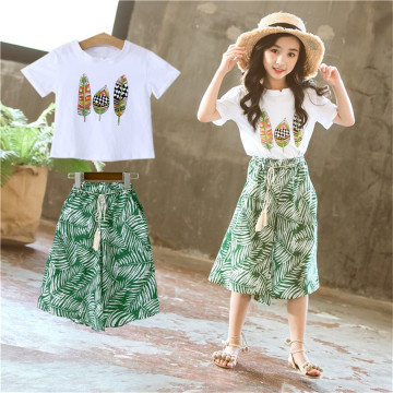 Summer Girls Clothes Sets Baby Girl Short Sleeve Shirt Top+Shorts Suit Kids Clothing Leaves Printed Children's Clothes