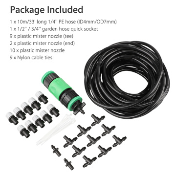 10M Garden Patio Water Mister Air Misting Cooling For Garden Micro Watering Irrigation System Sprinkler With Tee Joint