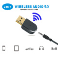 2 in 1 Bluetooth 5.0 Receiver/Transmitter Wireless Bluetooth Adapter USB 3.5mm AUX With Call MIC for PC Car Audio Speaker