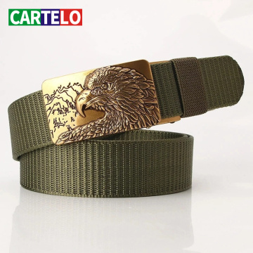 CARTELO New men's belt tank pattern nylon belt toothless eagle head alloy buckle youth outdoor sports pants belt men