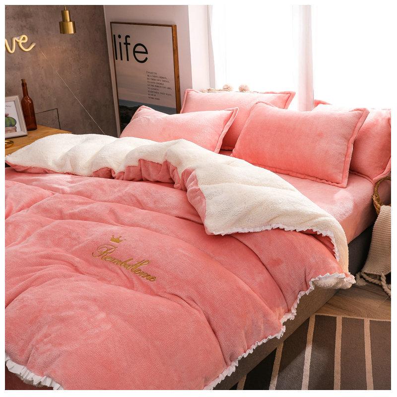 Lamb Wool Duvet Cover Coral Velvet Quilt Cover Solif Color Bed Cover Nordic Bedding Set For Home Thicken Bedclothes For Bedroom