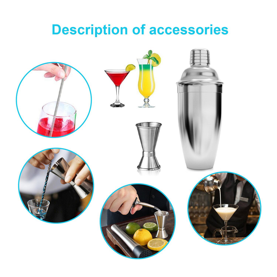 4pcs Cocktail Shaker Set 700ML kit Bartender Kit shakers Stainless Steel Bar Tool Set with Muddler Jigger Mixing spoon