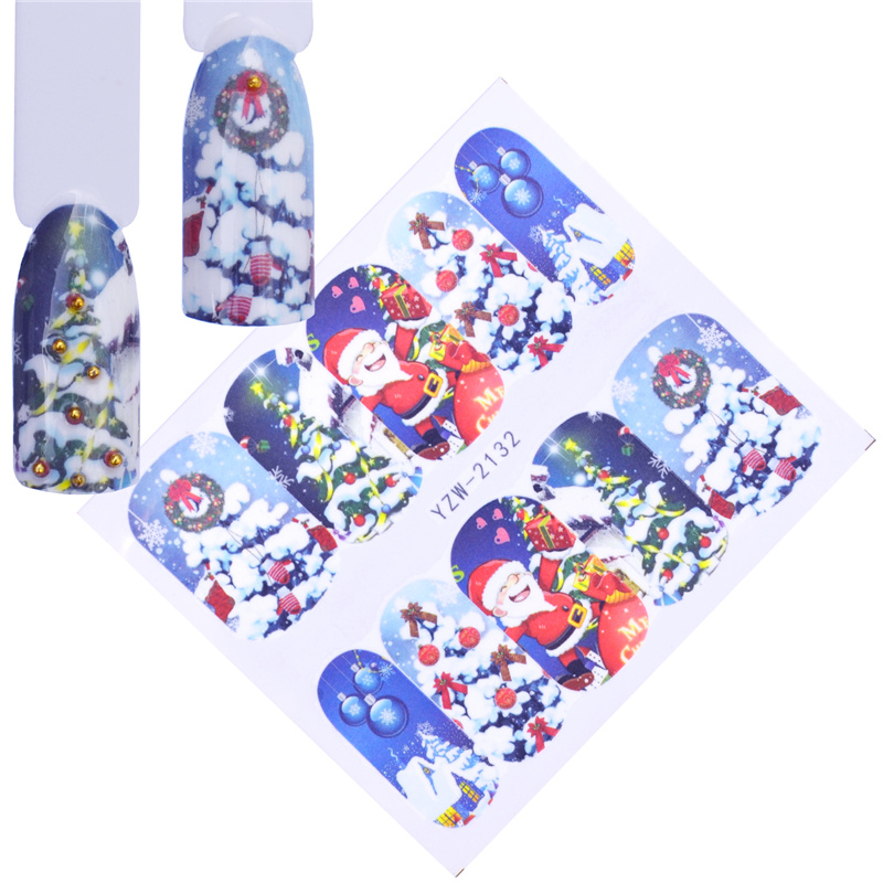 20PCS Christmas Snowman Tree Boots Bells Deer Water Transfer Nail Art Sticker Decal Slider Manicure Wraps Tool Tips