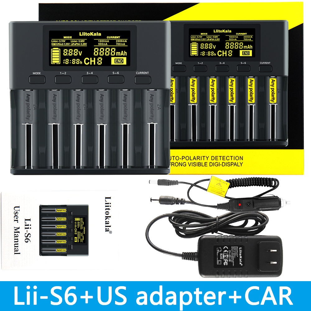 NEW LiitoKala Lii-S6 Battery charger 18650 Charger 6-Slot Auto-Polarity Detect For 18650 26650 21700 32650 AA AAA batteries