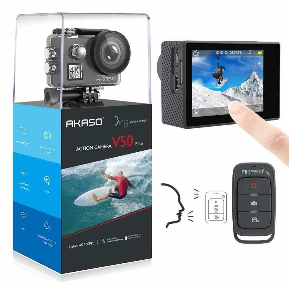 AKASO V50 Elite 4K/60fps Touch Screen WiFi Action Camera Voice Control EIS 40m Waterproof Camera Sport Camera with Helmet