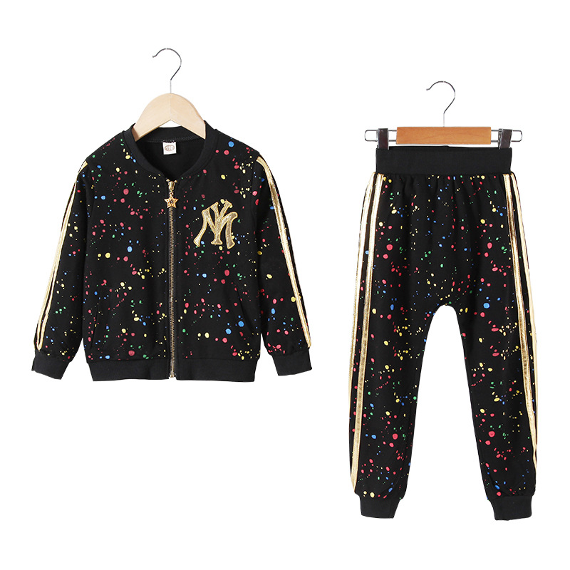 2021 New Autumn Spring Girls Clothing Suits Winter Coat Kids Colored Dots Cotton Sweatshirt Tracksuit Sport Suits Outwear