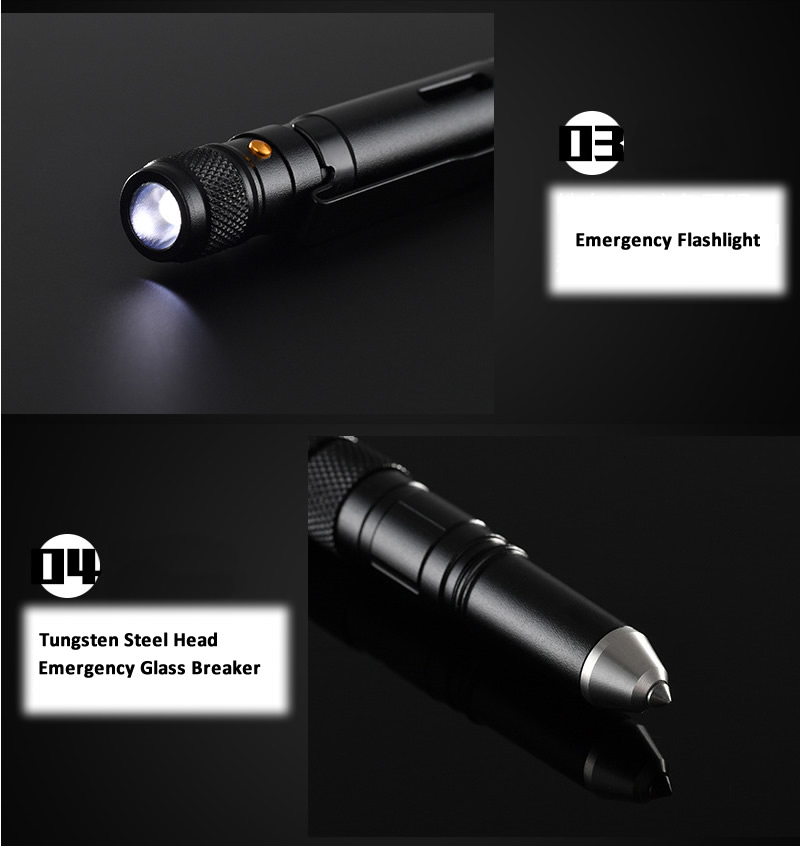 SWAT LED Flash Torch Strobe Light Tactical Pen Outdoor Multi-Function Self Defense Pens Emergency Tool Opener Glass Breaker Gift