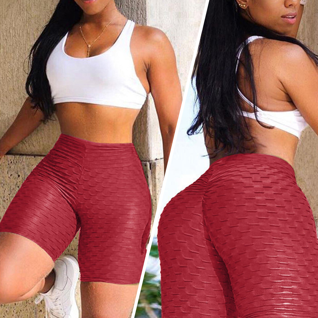 Sexy Jacquard Women's Shorts Fitness Running Shorts 2020 High Waist Solid Workout Slim Tights Push Up Gym Athletic Shorts