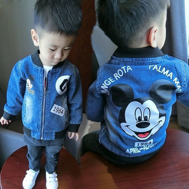 Mickey Baby Boys Jacket Spring Autumn Toddler Boy Girls Outerwear Coat Clothes cowboy Girls Coat Baby 2-5year Girl Denim Jacket