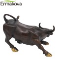 ERMAKOVA Black 11.5cm Brass Wall Street Bull Ox Figurine Charging Stock Market Bull Statue Feng Shui Sculpture Home Desk Decor
