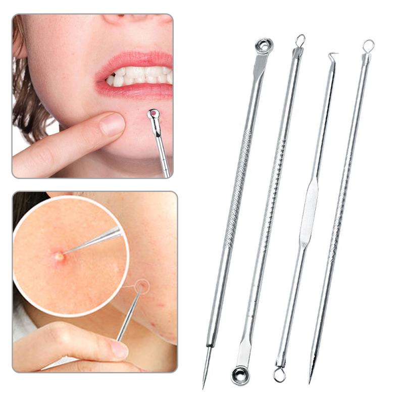 Brainbow 4Pcs/Set Acne Needle Blackhead Acne Pimple Remover Extractor Spoon Face Skin Care Tool Needles Facial Pore Clean Tools