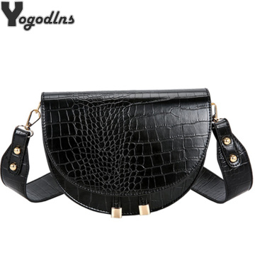 New Women Crossbody Shoulder Bag Retro Crocodile PU Leather Handbag Semicircle Small Purse Ladies Pure Messenger Shoulder Bags