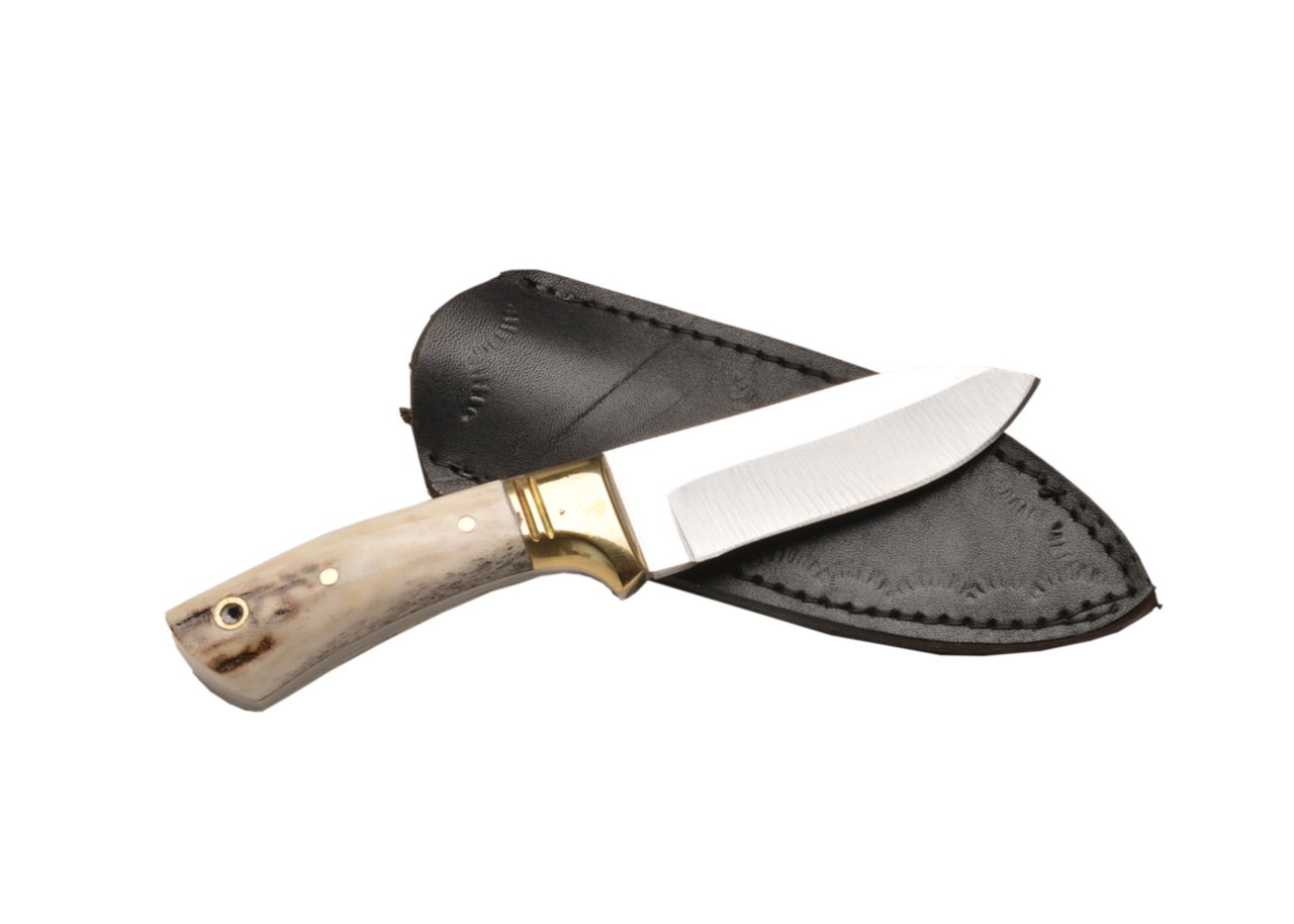 Handmade Deer Horn Mini Bushcraft Knife with Leather Sheath Axe Katana Охотник Нож Hunter Hunting Blade Knives Kukri KNM-0377