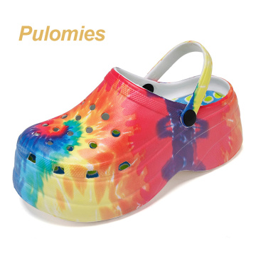 Summer Women Clogs Quick Dry Rainbow Tie Dye Thick Wedges Garden Shoes Beach Sandals Multicolor Slippers Flip Flops For Women